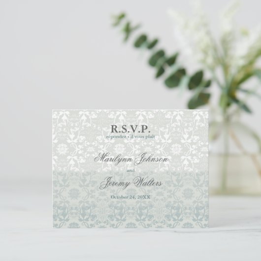 Damask Swirls Lace Dream RSVP Wedding Briefkaart (Staand voorkant)