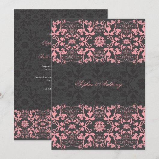 Damask Swirls Lace drop Bruiloft uitnodiging (Voorkant / Achterkant)