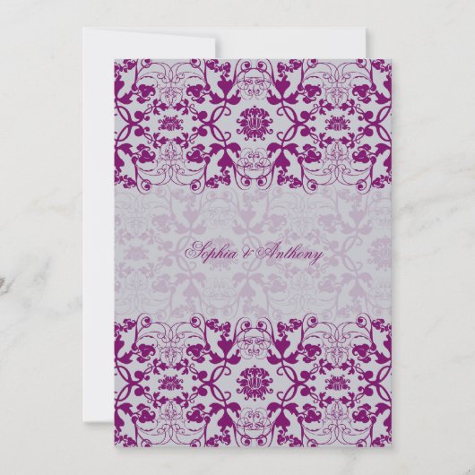 Damask Swirls Lace Elegant Orchid Wedding Invite 2 Kaart (Voorkant)