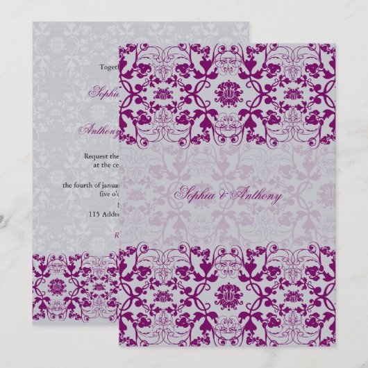 Damask Swirls Lace Elegant Orchid Wedding Invite 2 Kaart (Voorkant / Achterkant)