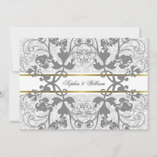 Damask Swirls Lace Elegant Wedding Invite Kaart (Voorkant)