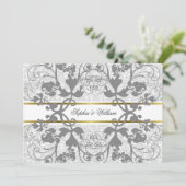 Damask Swirls Lace Elegant Wedding Invite Kaart (Staand voorkant)