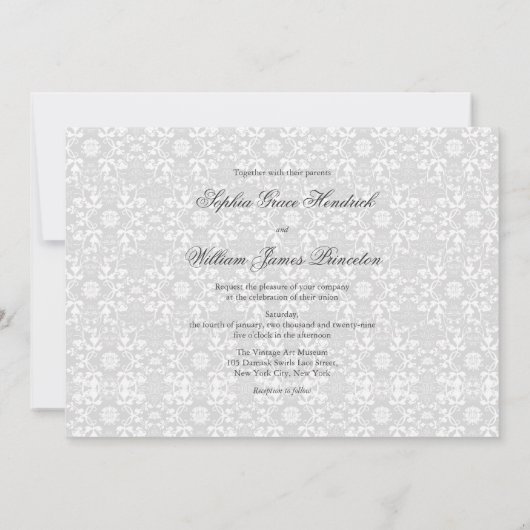 Damask Swirls Lace Elegant Wedding Invite Kaart (Achterkant)