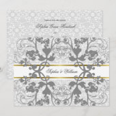 Damask Swirls Lace Elegant Wedding Invite Kaart (Voorkant / Achterkant)