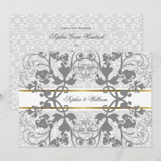  Damask Swirls Lace Elegant Wedding Invite Kaart (Voorkant / Achterkant)