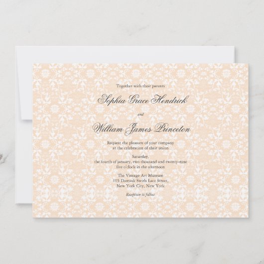  Damask Swirls Lace Elegant Wedding Invite Kaart (Achterkant)