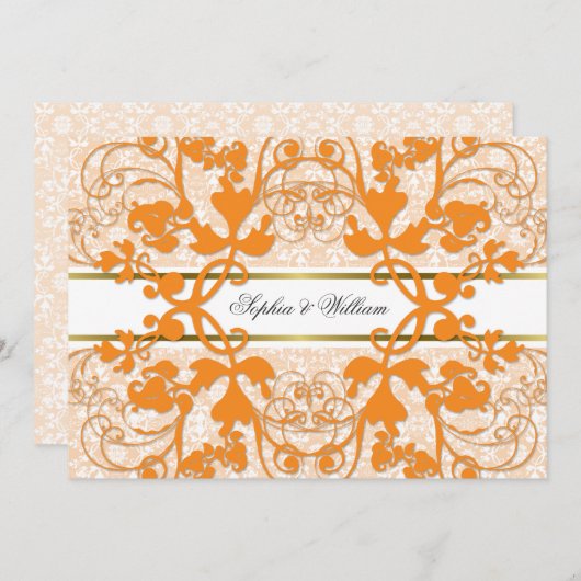  Damask Swirls Lace Elegant Wedding Invite Kaart (Voorkant / Achterkant)