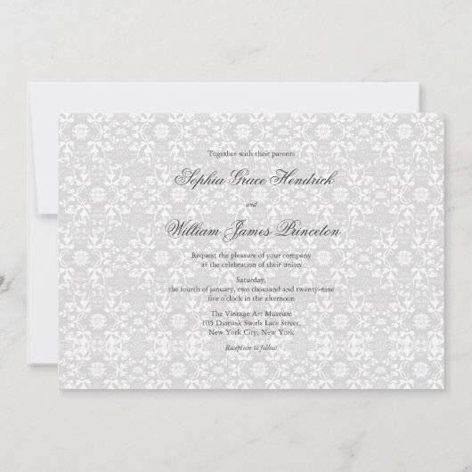  Damask Swirls Lace Elegant Wedding Invite Kaart (Achterkant)