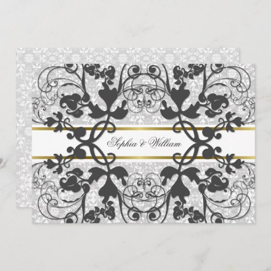  Damask Swirls Lace Elegant Wedding Invite Kaart (Voorkant / Achterkant)