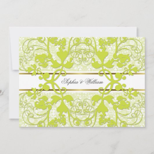 Damask Swirls Lace Elegant Wedding Invite Kaart (Voorkant)