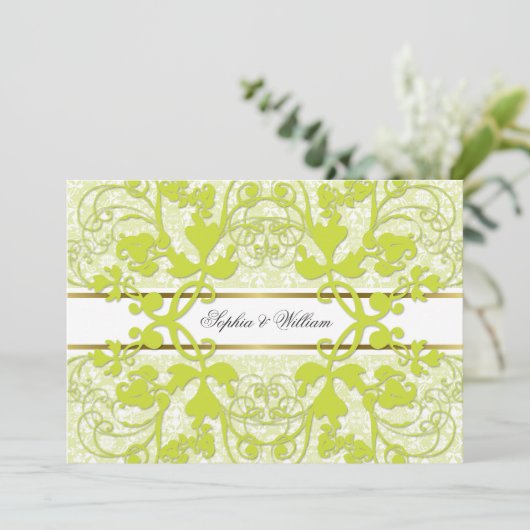 Damask Swirls Lace Elegant Wedding Invite Kaart (Staand voorkant)