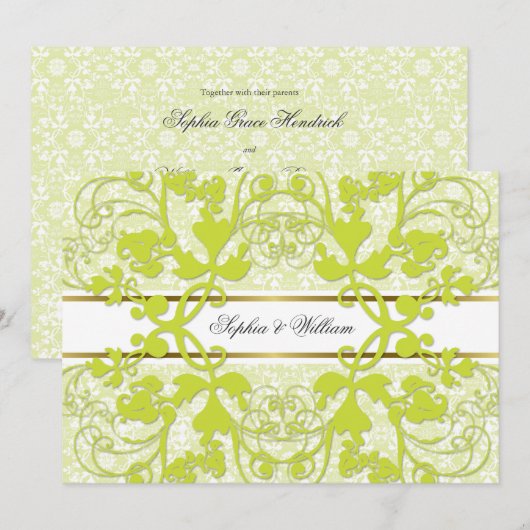  Damask Swirls Lace Elegant Wedding Invite Kaart (Voorkant / Achterkant)