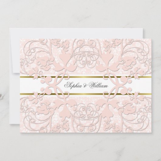 Damask Swirls Lace Elegant Wedding Invite Kaart (Voorkant)