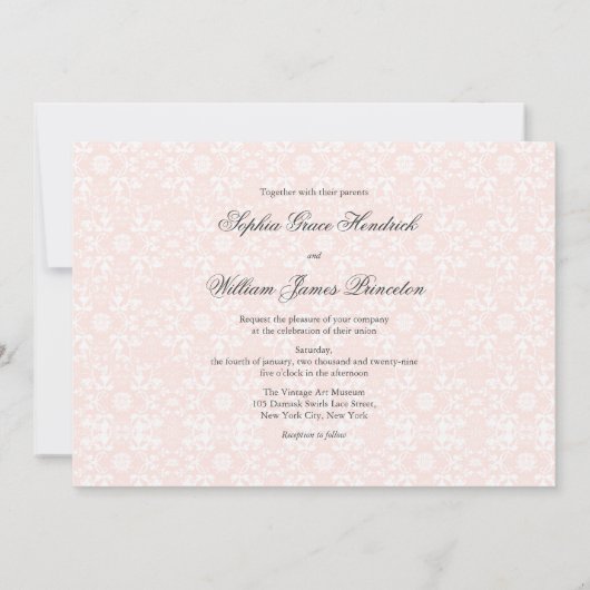 Damask Swirls Lace Elegant Wedding Invite Kaart (Achterkant)