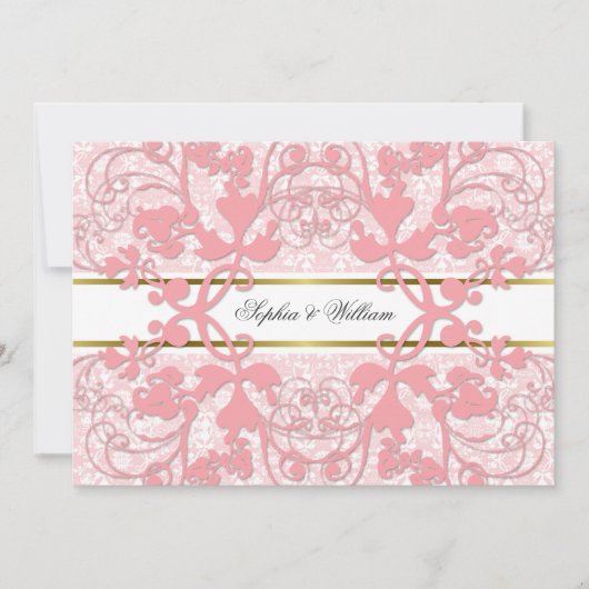  Damask Swirls Lace Elegant Wedding Invite Kaart (Voorkant)