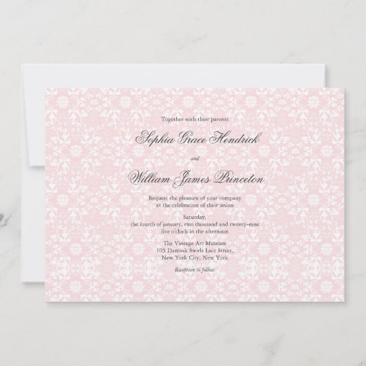  Damask Swirls Lace Elegant Wedding Invite Kaart (Achterkant)