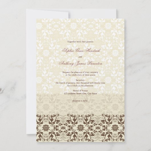 Damask Swirls Lace Koffie Bruiloft Uitnodiging (Achterkant)
