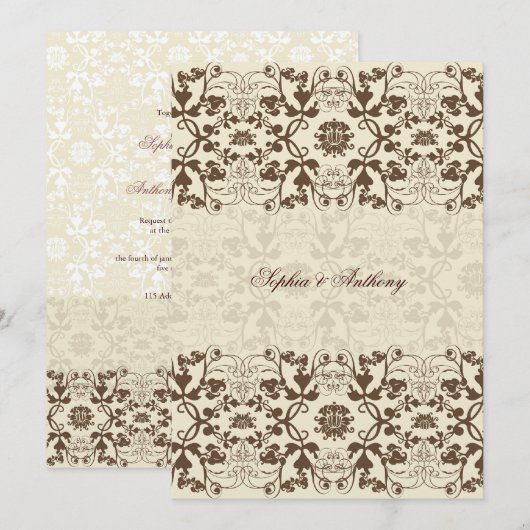 Damask Swirls Lace Koffie Bruiloft Uitnodiging (Voorkant / Achterkant)