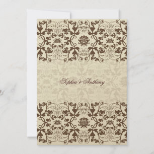 Damask Swirls Lace Koffie Bruiloft Uitnodiging