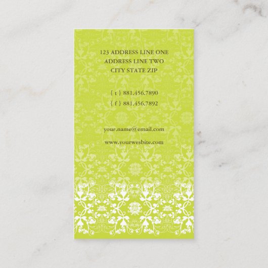 Damask Swirls Lace Limoen Custom Profile Card Visitekaartje (Achterkant)