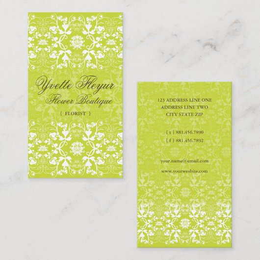 Damask Swirls Lace Limoen Custom Profile Card Visitekaartje (Voorkant / Achterkant)