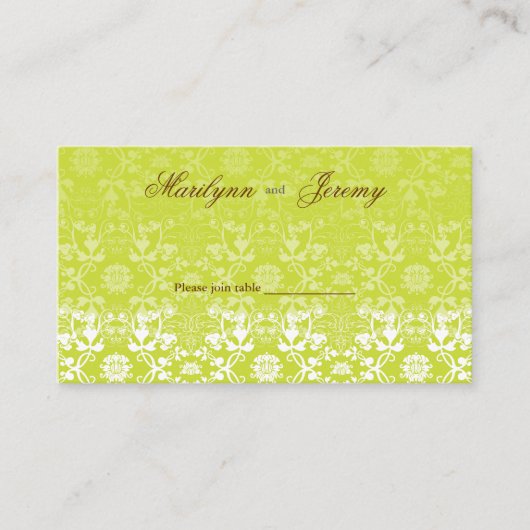 Damask Swirls Lace Limoen Custom Table/Place Card Plaatskaartje (Voorkant)