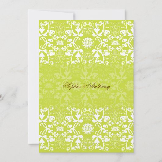 Damask Swirls Lace Limoen Huwelijksuitnodiging Kaart (Voorkant)