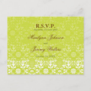 Damask Swirls Lace Limoen RSVP Wedding Briefkaart