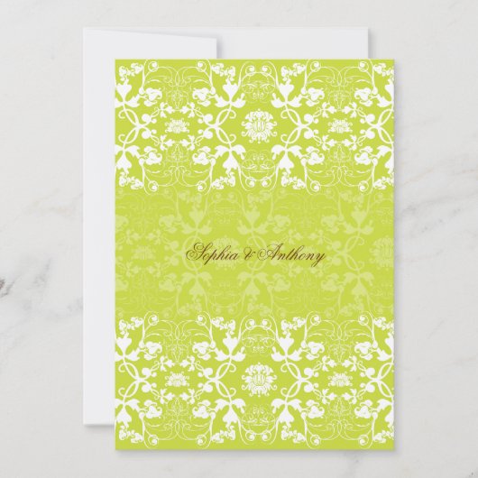 Damask Swirls Lace Limoen Wedding Invitation 2 Kaart (Voorkant)