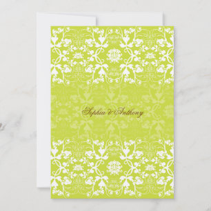 Damask Swirls Lace Limoen Wedding Invitation 2 Kaart