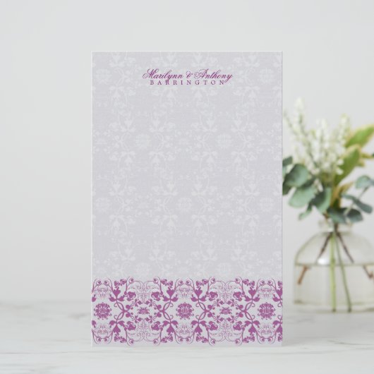 Damask Swirls Lace Orchid Bedankt Stationery Briefpapier (Staand voorkant)