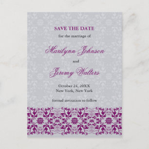Damask Swirls Lace Orchid Bewaar de datum Briefkaa Aankondigingskaart