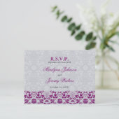 Damask Swirls Lace Orchid RSVP Wedding Briefkaart (Staand voorkant)