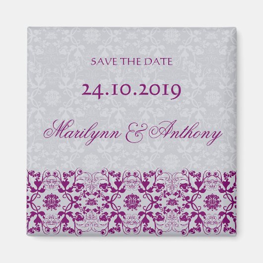 Damask Swirls Lace Orchid Save The Date Magnet (Voorkant)