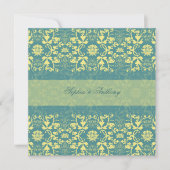 Damask Swirls Lace Peacock Blue Wedding Invitation Kaart (Voorkant)
