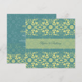 Damask Swirls Lace Peacock Blue Wedding Invitation Kaart (Voorkant / Achterkant)