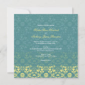 Damask Swirls Lace Peacock Blue Wedding Invitation Kaart (Achterkant)