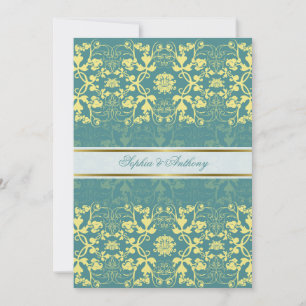 Damask Swirls Lace Peacock Blue Wedding Invitation Kaart