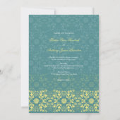 Damask Swirls Lace Peacock Blue Wedding Invitation Kaart (Achterkant)