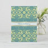 Damask Swirls Lace Peacock Blue Wedding Invitation Kaart (Staand voorkant)