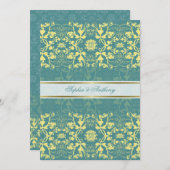 Damask Swirls Lace Peacock Blue Wedding Invitation Kaart (Voorkant / Achterkant)