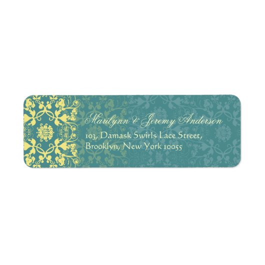 Damask Swirls Lace Peacock Custom Label (Voorkant)