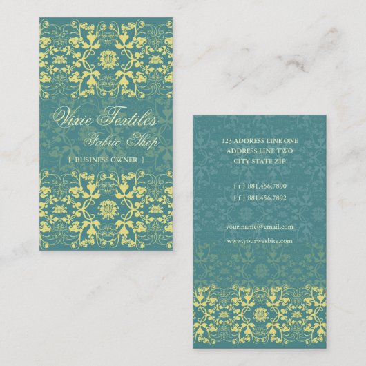 Damask Swirls Lace Peacock Custom Profile Card Visitekaartje (Voorkant / Achterkant)