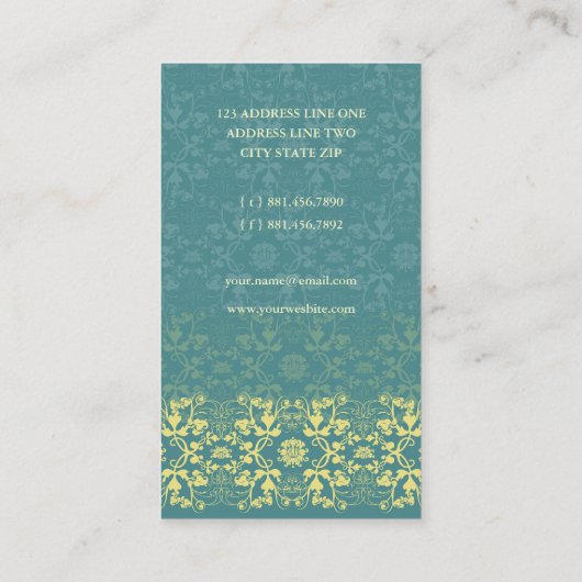 Damask Swirls Lace Peacock Custom Profile Card Visitekaartje (Achterkant)
