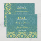 Damask Swirls Lace Peacock RSVP Wedding Briefkaart (Voorkant / Achterkant)