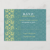 Damask Swirls Lace Peacock RSVP Wedding Briefkaart (Achterkant)