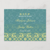 Damask Swirls Lace Peacock RSVP Wedding Briefkaart (Voorkant)