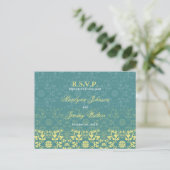 Damask Swirls Lace Peacock RSVP Wedding Briefkaart (Staand voorkant)
