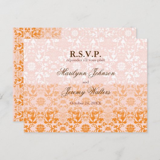 Damask Swirls Lace Sorbet RSVP Wedding Briefkaart (Voorkant / Achterkant)