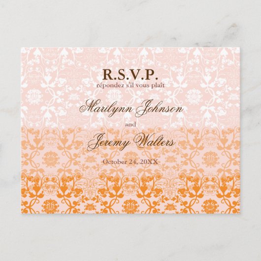Damask Swirls Lace Sorbet RSVP Wedding Briefkaart (Voorkant)